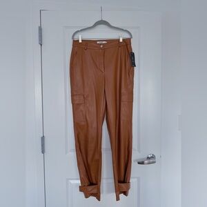 NA-KD Caramel Leather Cargo Pants